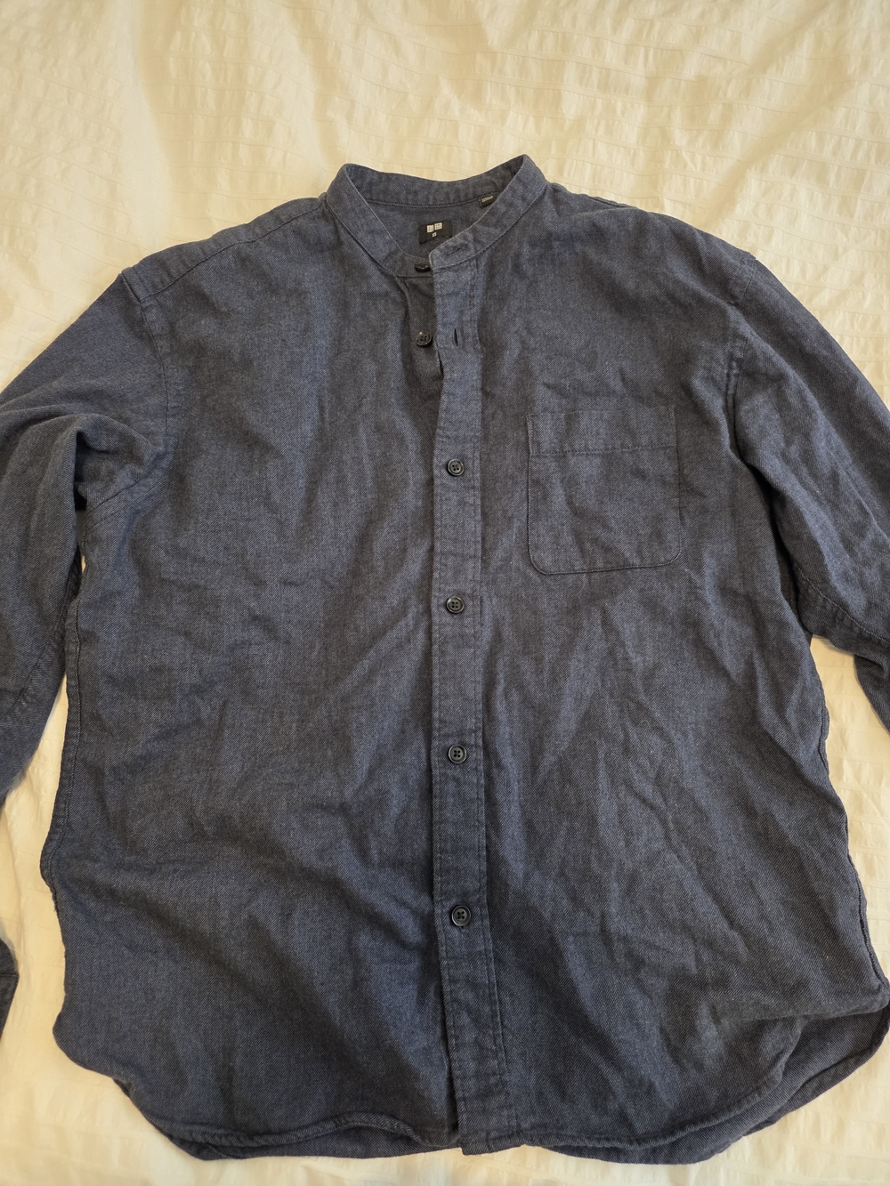 Men's Blue Band Collar Button-Up Shirt
